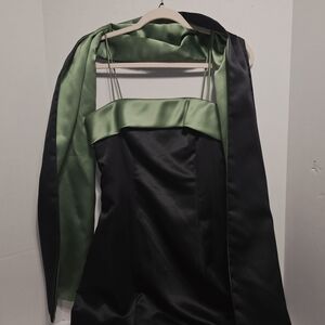 Chic Satin Dress with Green Accents